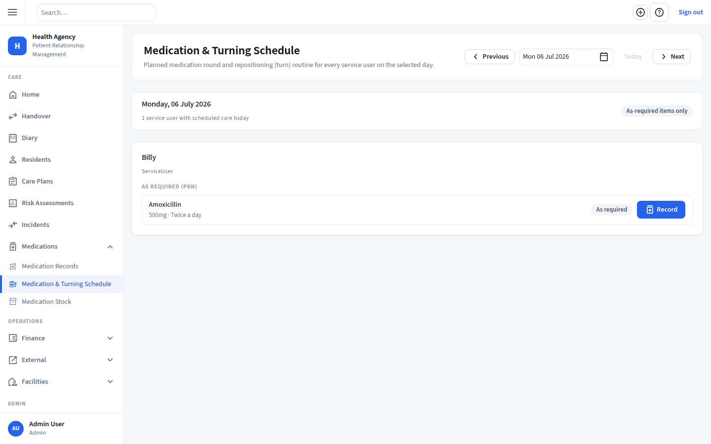Heddfa daily medication and turning round — one worklist for the whole home
